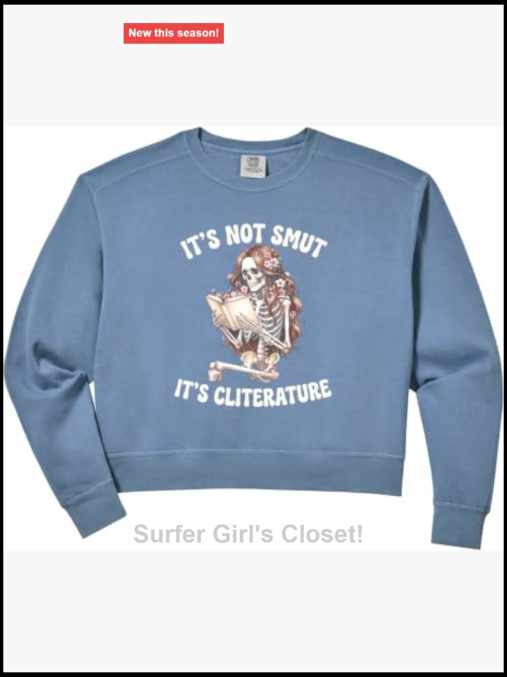 Cotton Blend Crop Sweatshirt Book Lover Reading Smut Comfort